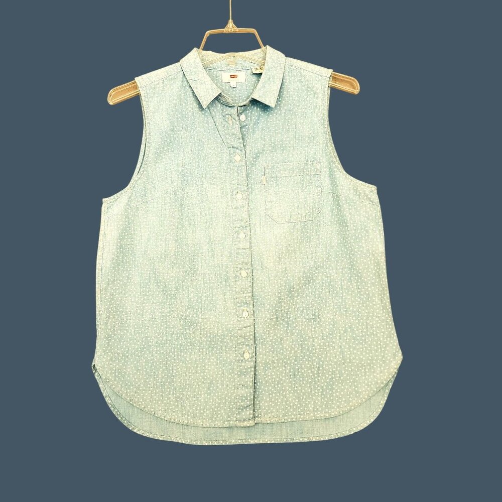 Levi's Vintage Womens 90s Sleeveless Polka Dot Cotton Button-Down Shirt M - Picture 6 of 12